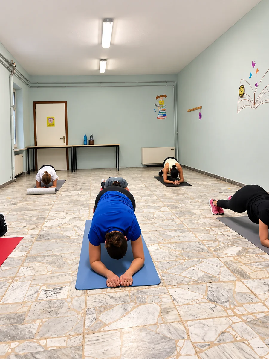 Lezione Full Body: il gruppo si allena sui tappetini
